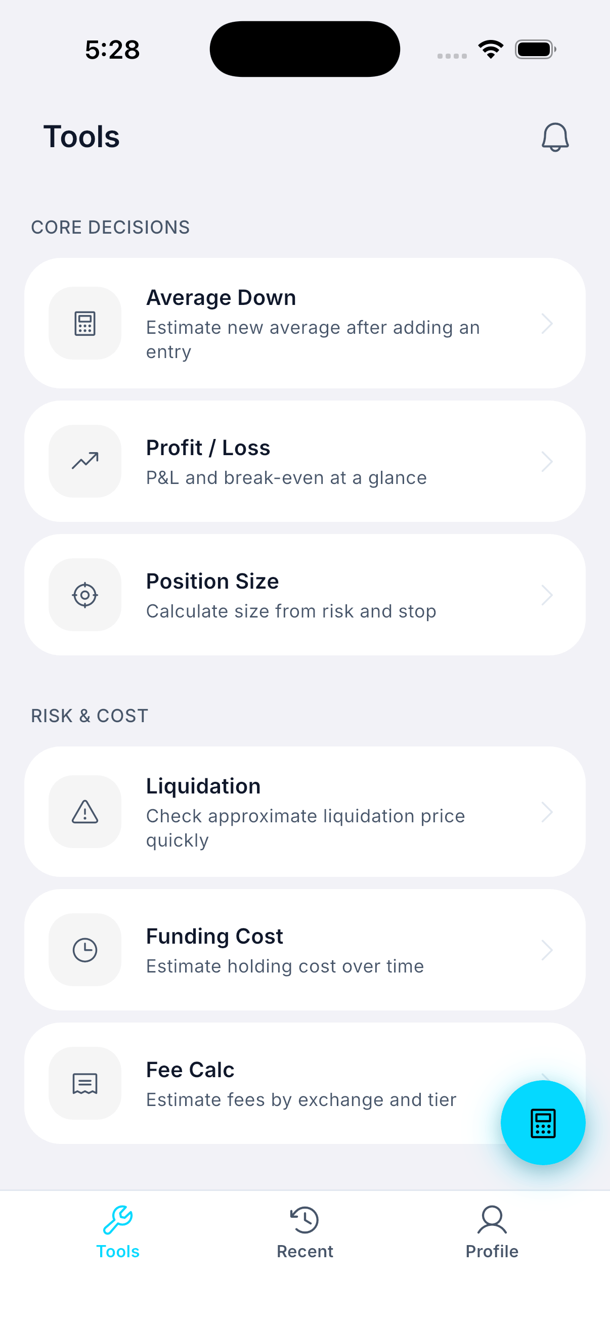 Whale Tools mobile home screen