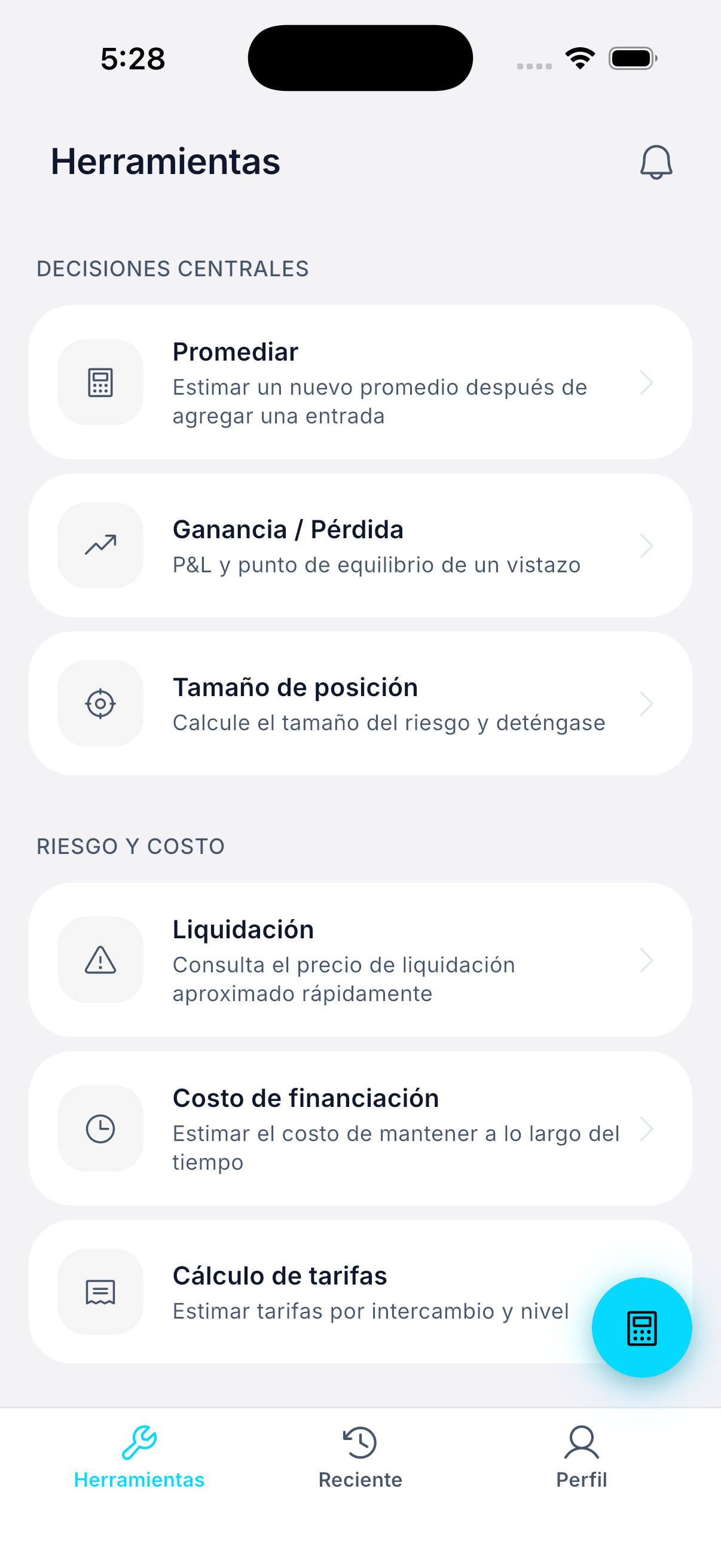 Pantalla de inicio móvil de Whale Tools