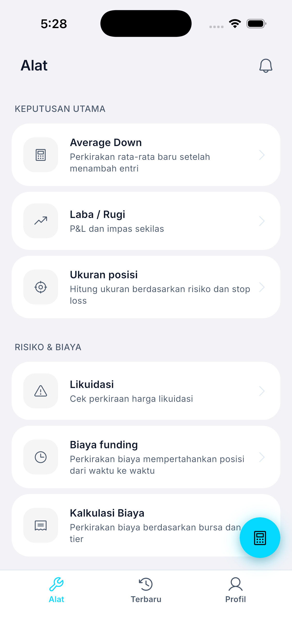 Layar beranda mobile Whale Tools