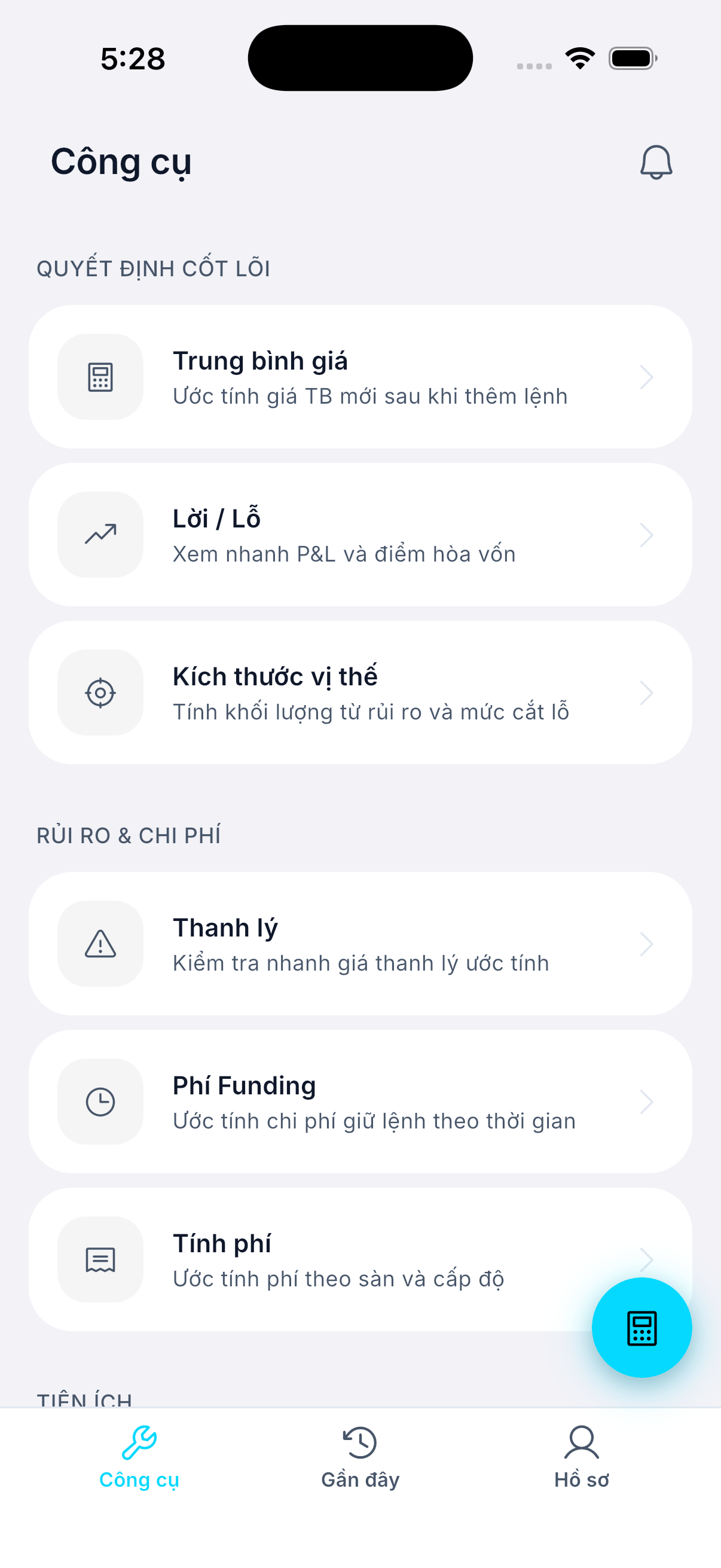 Màn hình chính di động của Whale Tools