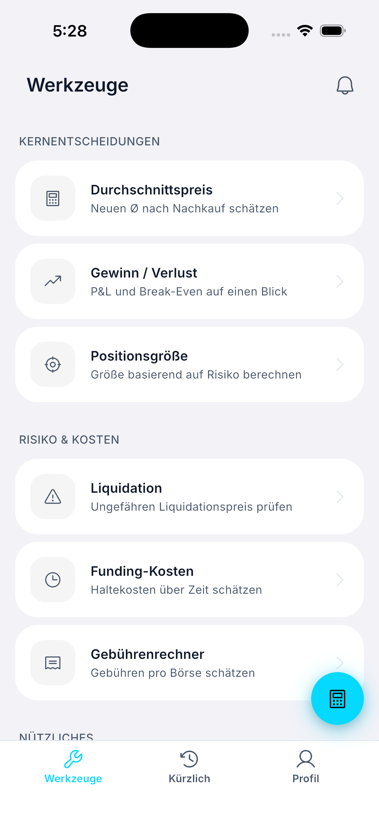 Startbildschirm von Whale Tools auf dem Smartphone