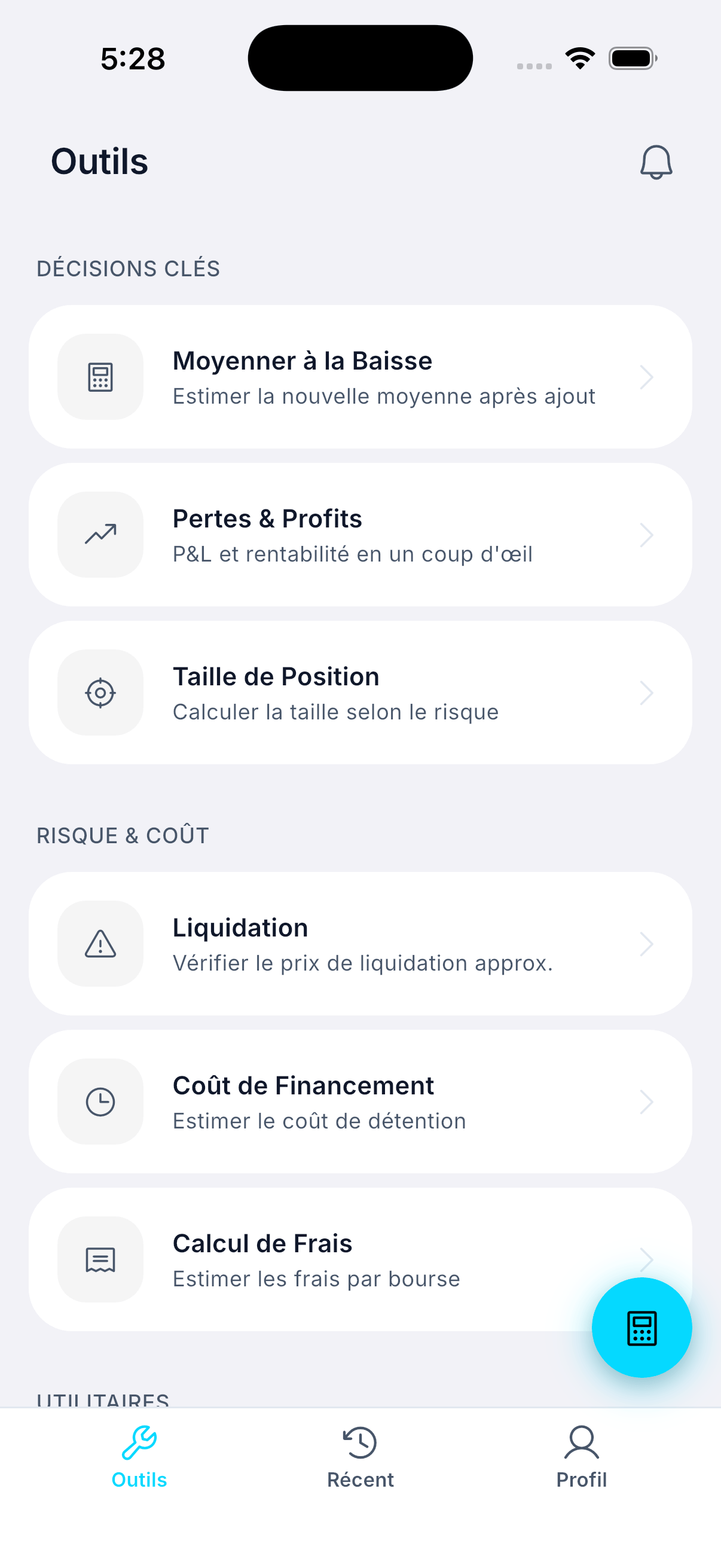 Écran d’accueil mobile de Whale Tools